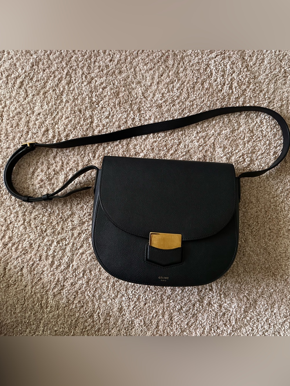Céline Medium Trotteur, black and gold
